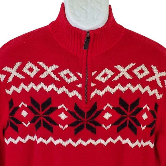 CHAPS Fair Isle Sweater Jumper Men's L 1/4 Zip Knit Snowflakes Winter Ski Nordic - Picture 6 of 13